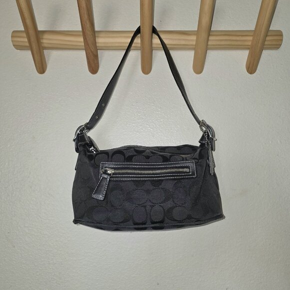 Coach Signature Black Jacquard Demi Shoulder Bag 6044 Leather Y2K Small Purse - Picture 3 of 16